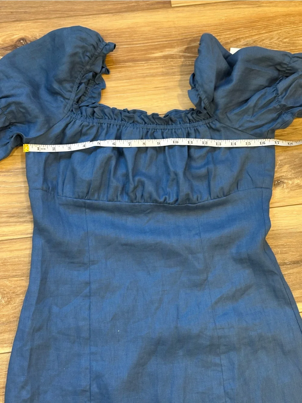 NWT Reformation Robles Linen Mini Puff Sleeve Dress Azul Sz 8 $198 - Picture 9 of 11